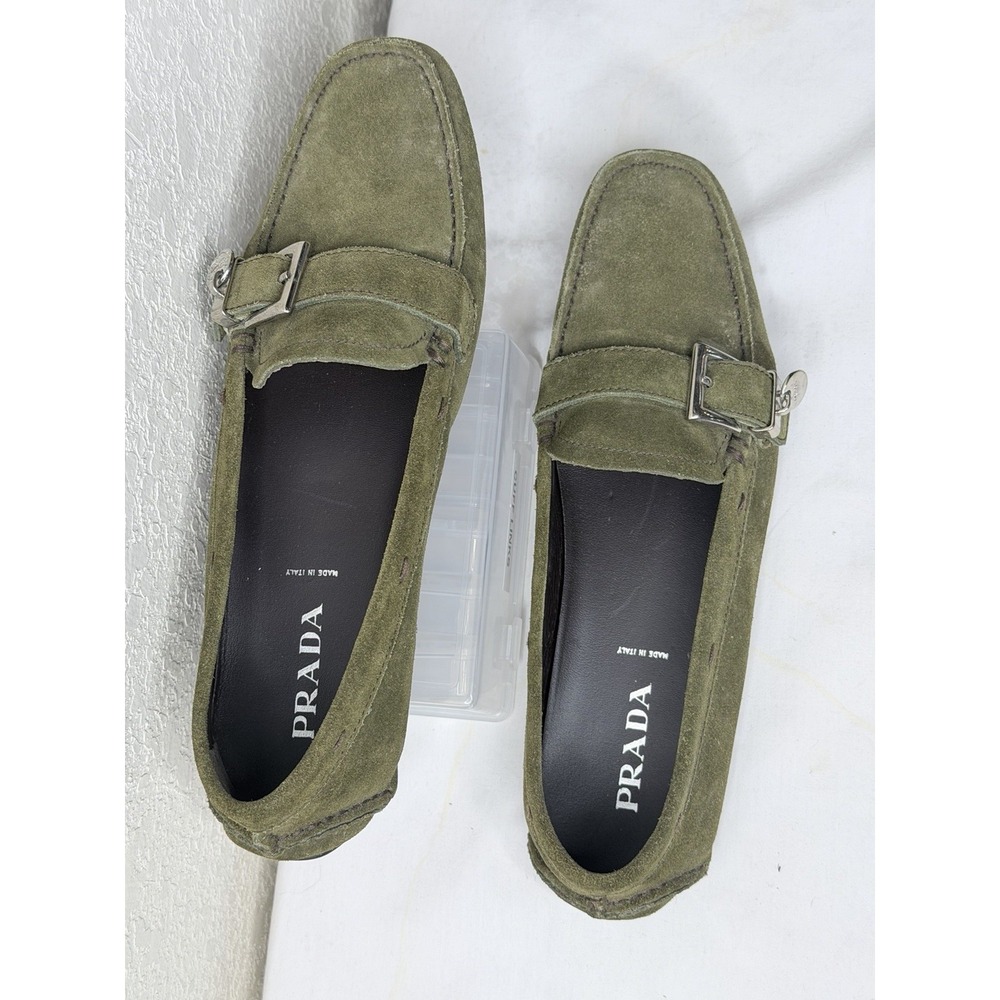 Prada Suede Driving Loafers Moccasins Shoes US 9/EU 39.5 Olive Green Old Money - Picture 7 of 16